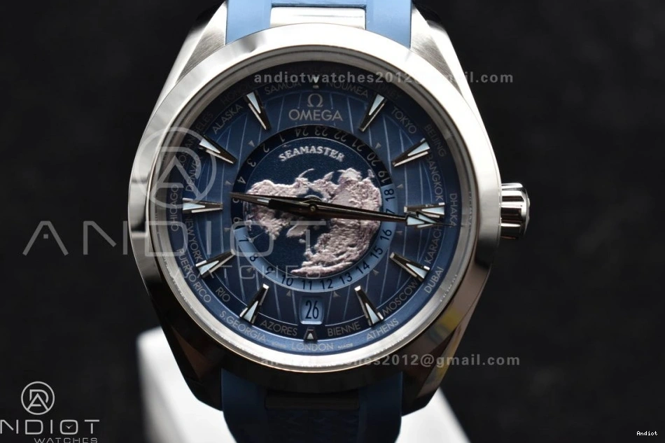 A8938 VSF Blue Summer Edition GMT Dial Best Blue Strap Clone Super 1:1 43mm Aqua Terra Worldtimer Rubber on 0101